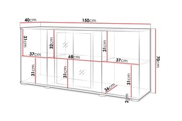 Gamal Skjenk 150x40 cm i Tre med Glassdører - Hvit Høyglans - Oppbevaring - Oppbevaringsmøbler - Sideboard & skjenk