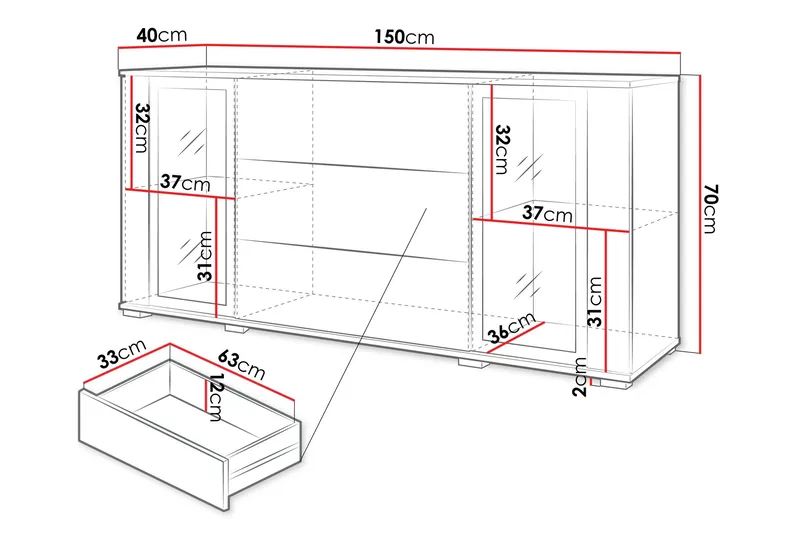 Gammel Skjenk 150x40 cm - Brun/Hvit - Oppbevaring - Oppbevaringsmøbler - Sideboard & skjenk