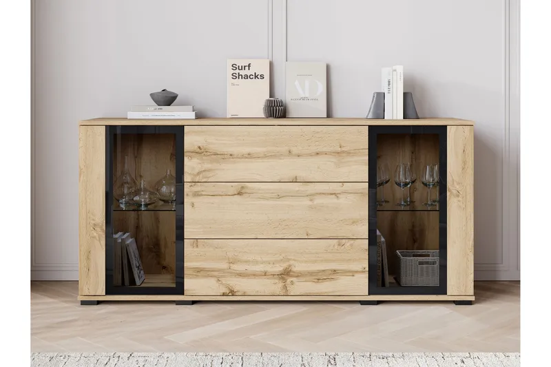 Gammel Skjenk 150x40 cm, Brun/Sort