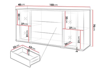 Gammel Skjenk 150x40 cm - Hvit - Oppbevaring - Oppbevaringsmøbler - Sideboard & skjenk