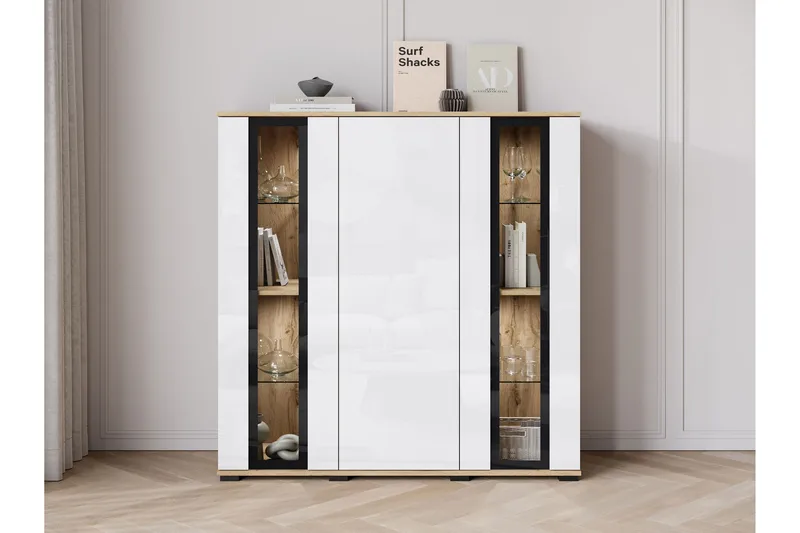 Gammelt Highboard, Brun/Hvit