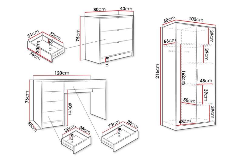 Gudelia Møbelsett Til Stue - Hvit - Oppbevaring - Oppbevaringsmøbler - Møbelsett til stue