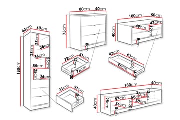 Gudelia Møbelsett Til Stue - Hvit - Oppbevaring - Oppbevaringsmøbler - Møbelsett til stue