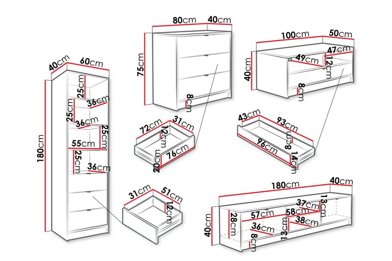 Gudelia Møbelsett Til Stue - Hvit - Oppbevaring - Oppbevaringsmøbler - Møbelsett til stue