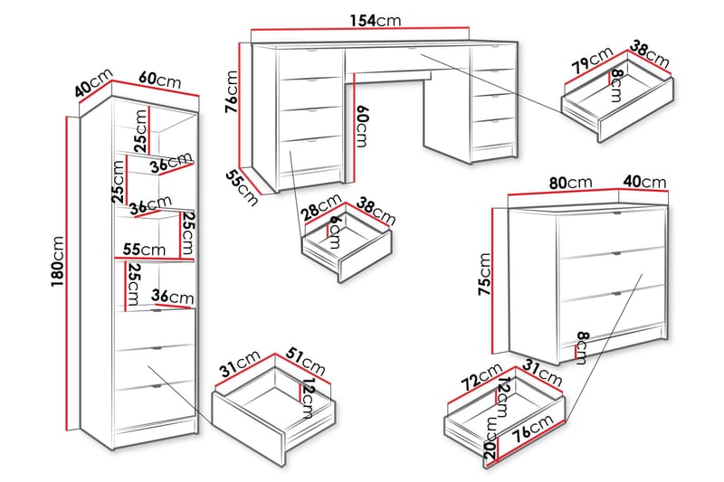 Gudelia Møbelsett Til Stue - Hvit - Oppbevaring - Oppbevaringsmøbler - Møbelsett til stue