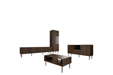 Hammarstrand TV Møbelsett Stue - Valnøtt / Svart / Ribbet Tre - Oppbevaring - Oppbevaringsmøbler - Møbelsett til stue