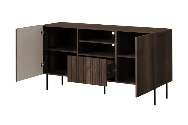 Hammarstrand TV Møbelsett Stue - Valnøtt / Svart / Ribbet Tre - Oppbevaring - Oppbevaringsmøbler - Møbelsett til stue