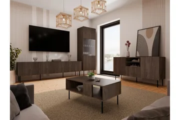 Hammarstrand TV Møbelsett Stue - Valnøtt / Svart / Ribbet Tre - Oppbevaring - Oppbevaringsmøbler - Møbelsett til stue