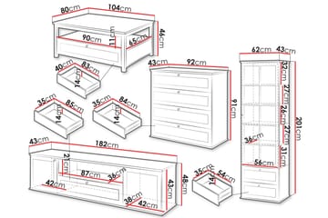 Hammerdal Møbelsett for Stue - Hvit/Eik - Oppbevaring - Oppbevaringsmøbler - Møbelsett til stue