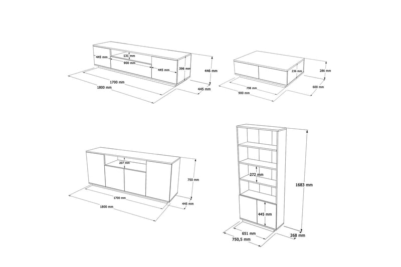Jaivind Møbelsett for Stue - Brun/Antrasitt - Oppbevaring - Oppbevaringsmøbler - Møbelsett til stue