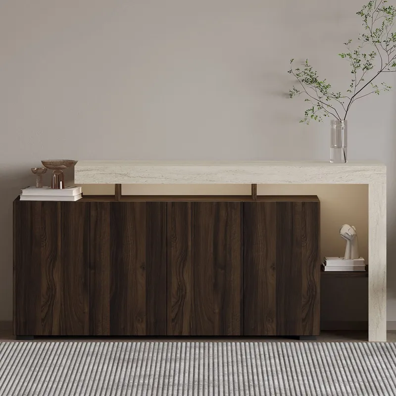 Jurukovo Konsoll 170x80x35 cm - Travertine og Walnut - Oppbevaring - Oppbevaringsmøbler - Sideboard & skjenk