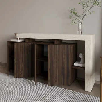 Jurukovo Konsoll 170x80x35 cm - Travertine og Walnut - Oppbevaring - Oppbevaringsmøbler - Sideboard & skjenk