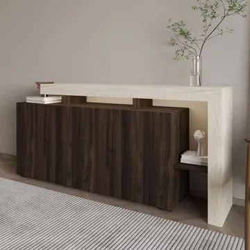 Jurukovo Konsoll 170x80x35 cm - Travertine og Walnut - Oppbevaring - Oppbevaringsmøbler - Sideboard & skjenk