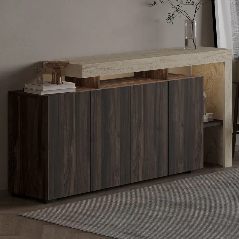 Jurukovo Konsoll 170x80x35 cm - Travertine og Walnut - Oppbevaring - Oppbevaringsmøbler - Sideboard & skjenk