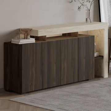 Jurukovo Konsoll 170x80x35 cm - Travertine og Walnut - Oppbevaring - Oppbevaringsmøbler - Sideboard & skjenk