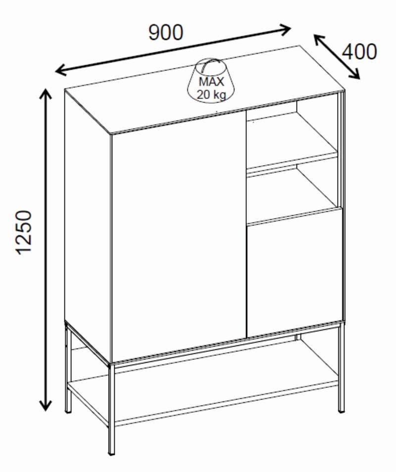 Kenvor Skjenk 90x125x40 cm - Antrasitt/Tre/Svart - Oppbevaring - Oppbevaringsmøbler - Sideboard & skjenk