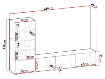 Klinkerville møbelsett ribbet TV-benk vitrineskap med LED-belysning vegghengt - gulvstående 260 cm - Valnøtt brun - Oppbevaring - Oppbevaringsmøbler - Møbelsett til stue