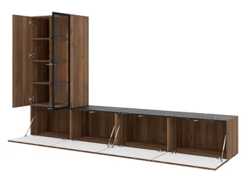 Klinkerville møbelsett ribbet TV-benk vitrineskap med LED-belysning vegghengt - gulvstående 260 cm - Valnøtt brun - Oppbevaring - Oppbevaringsmøbler - Møbelsett til stue