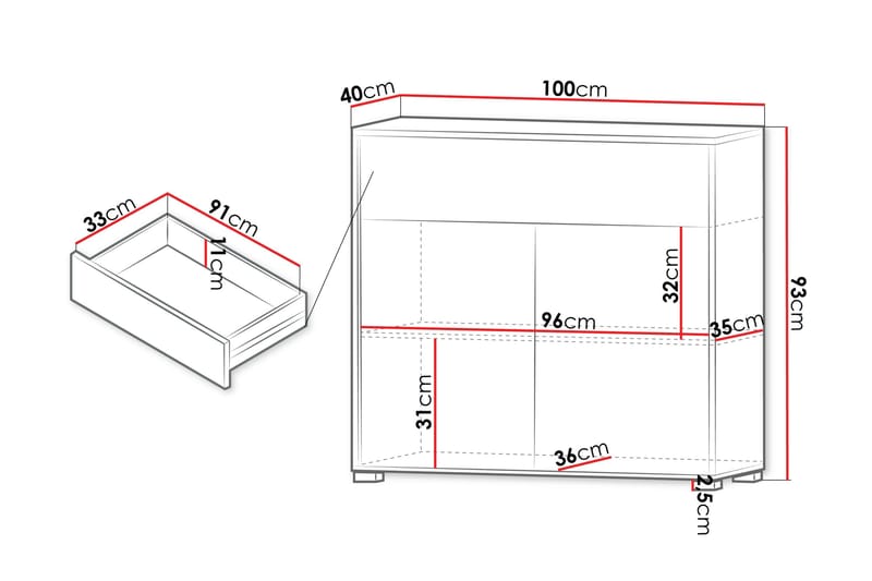 Agawal Kommode 100 cm - Hvit - Oppbevaring - Oppbevaringsmøbler - Kommode