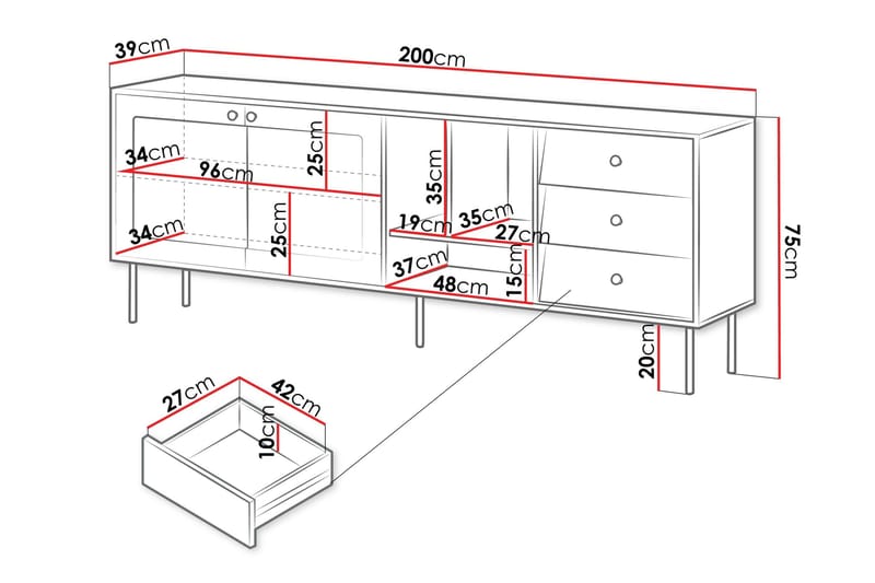 Akilesh Kommode 200 cm - Svart - Oppbevaring - Oppbevaringsmøbler - Kommode