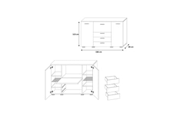 Bari Kommode 136x39x115 cm - Oppbevaring - Oppbevaringsmøbler - Kommode