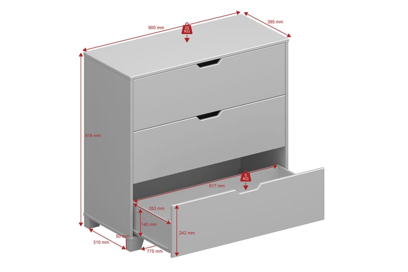 Byrå Alsterfors 90x40 cm - Grå - Kommode - Entrekommode - Entreoppbevaring