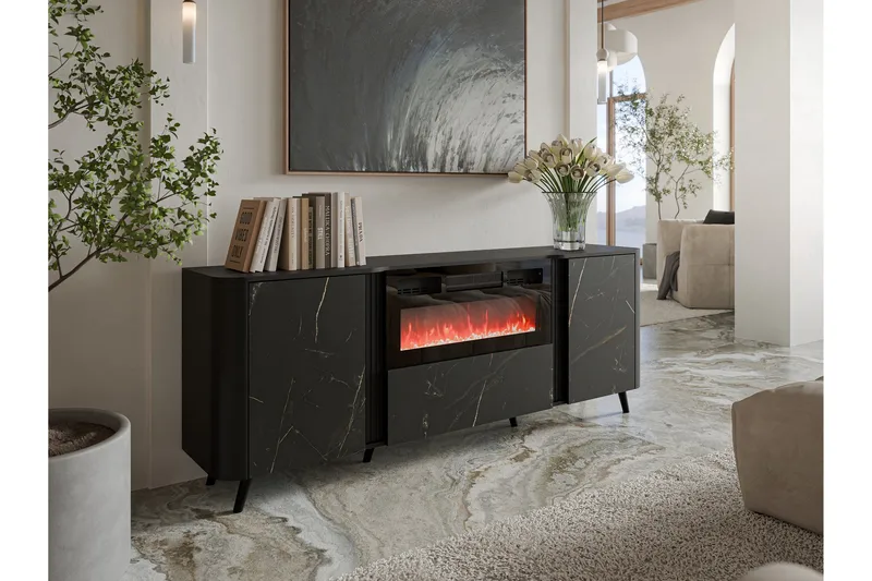 Kommode Clement 200 cm - Svart - Interiør - Peis - Peis uten pipe - El-peiser