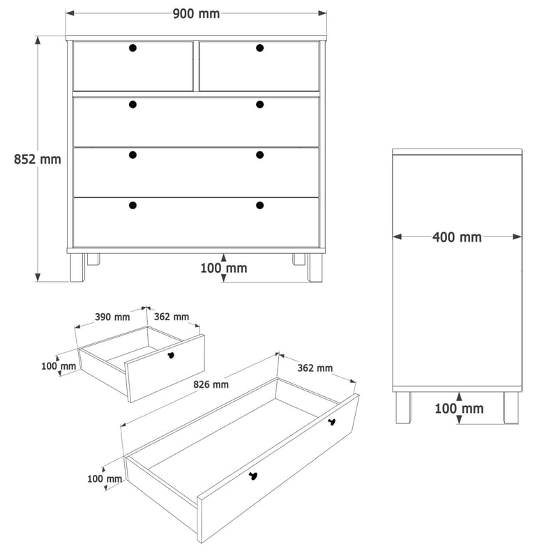 Kommode Hanah Home Nord (90 x 85,2 x 40 cm) Hvit eik - Hvit og eik - Oppbevaring - Oppbevaringsmøbler - Kommode - Entrekommode