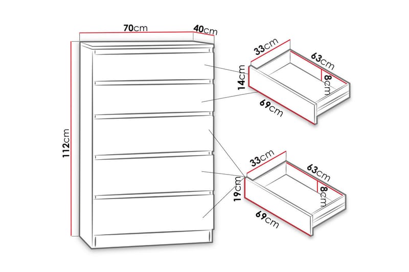 Kommode Malwa 70x40x112 cm - Kommode - Entrekommode - Entreoppbevaring