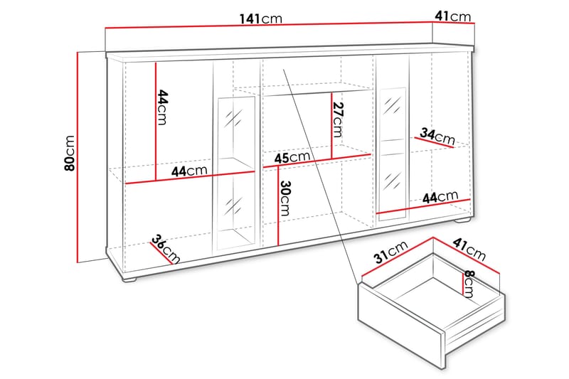 Kommode Salsa 140x40x80 cm - Oppbevaring - Oppbevaringsmøbler - Kommode - Entrekommode