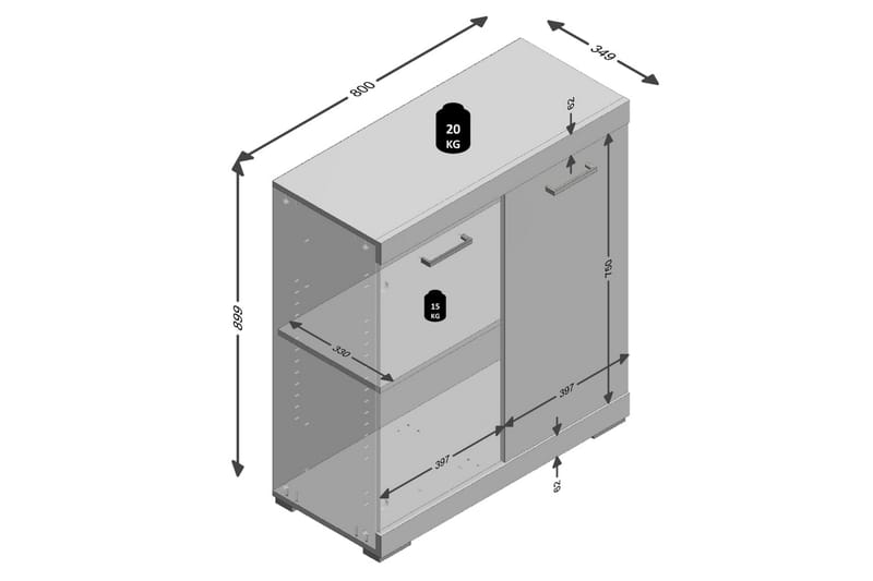 FMD Skap med 2 dører 80x34,9x89,9 cm hvit og betong - Kommode - Entrekommode - Entreoppbevaring