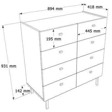 Kommode Hanah Home Luke (89,4 x 93,1 x 41,8 cm) Hvit - Hvit - Oppbevaring - Oppbevaringsmøbler - Kommode
