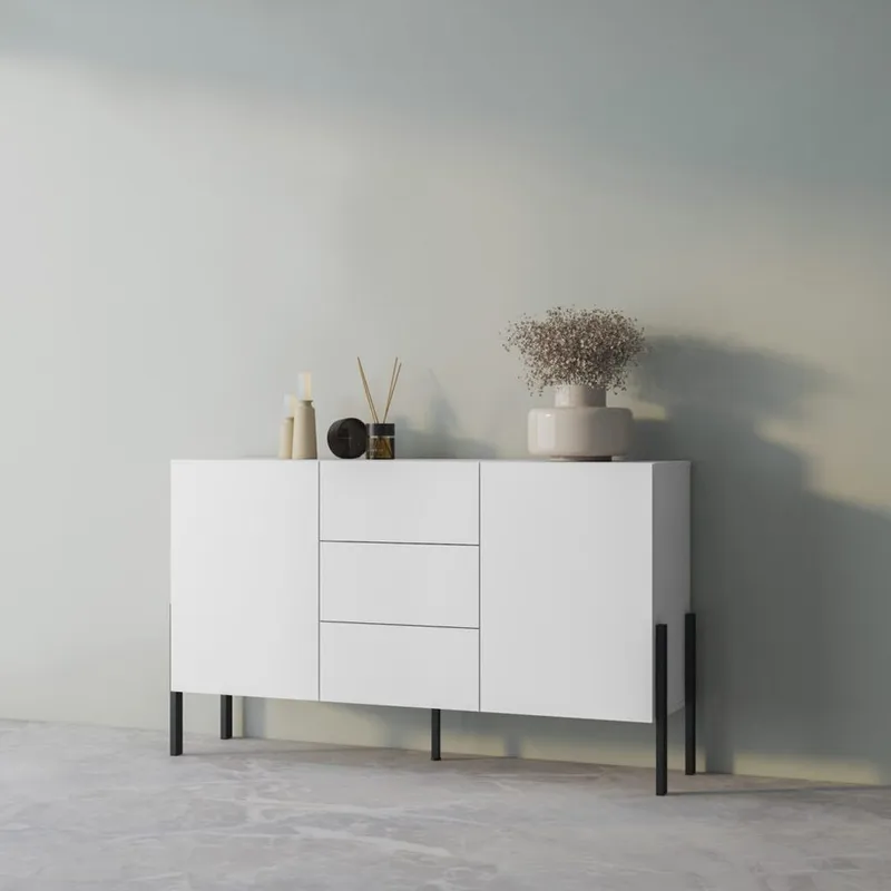 Kommode Jukon 2 dører med 3 skuffer - Hvit Supermatt, 154 cm - Oppbevaring - Oppbevaringsmøbler - Sideboard & skjenk