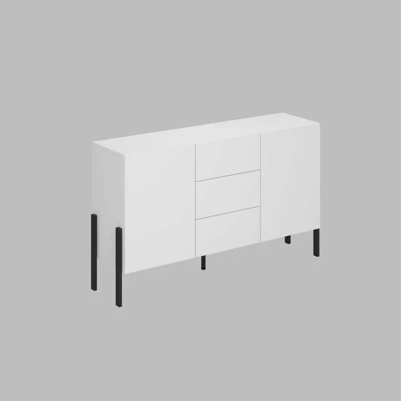 Kommode Jukon 2 dører med 3 skuffer, Hvit Supermatt, 154 cm