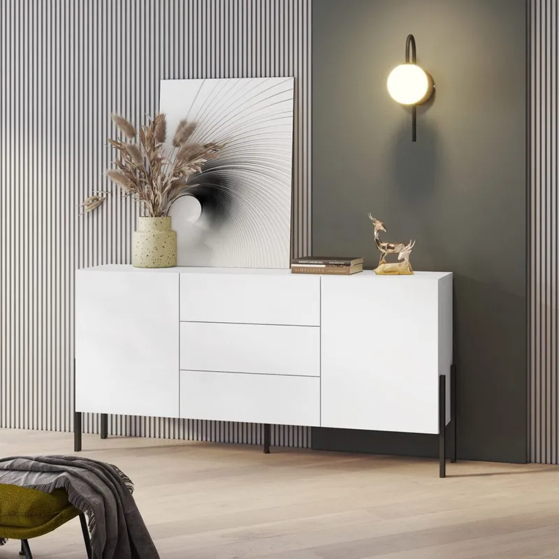 Kommode Jukon 2 dører med 3 skuffer - Hvit Supermatt, 184 cm - Oppbevaring - Oppbevaringsmøbler - Sideboard & skjenk