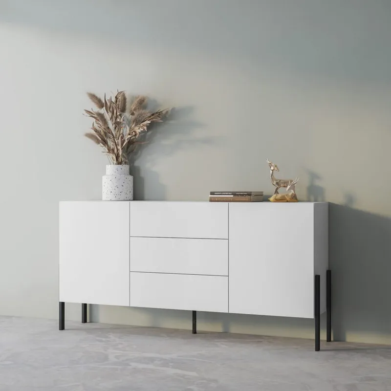 Kommode Jukon 2 dører med 3 skuffer - Hvit Supermatt, 184 cm - Oppbevaring - Oppbevaringsmøbler - Sideboard & skjenk
