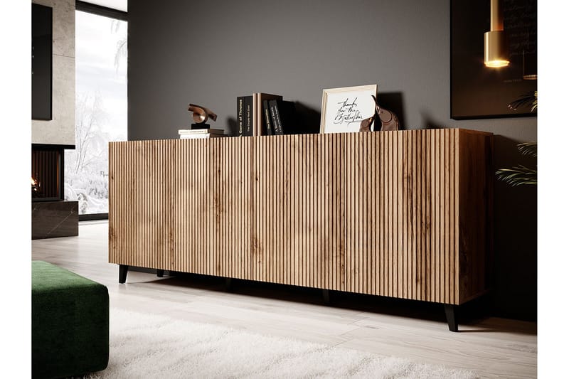 Juniskär Skjenk med oppbevaring tre 40x82x200 cm - Svart / Eik / Ribbet - Oppbevaring - Oppbevaringsmøbler - Kommode