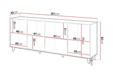 Juniskär Skjenk med oppbevaring tre 40x82x200 cm - Svart / Eik / Ribbet - Oppbevaring - Oppbevaringsmøbler - Kommode