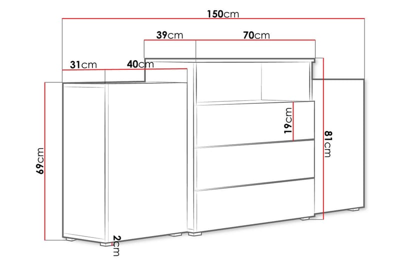 Kommode 150 cm - Hvit/Natur - Oppbevaring - Oppbevaringsmøbler - Kommode