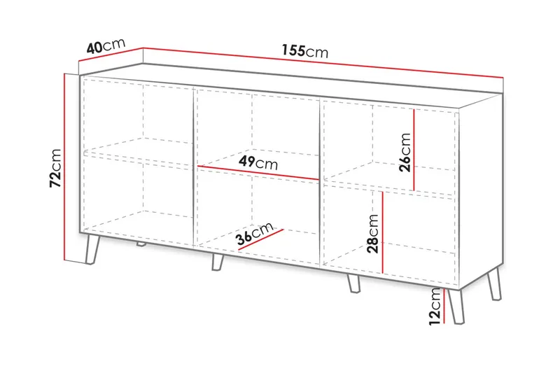 Kommode 155 cm - Rosa/Svart - Oppbevaring - Oppbevaringsmøbler - Kommode