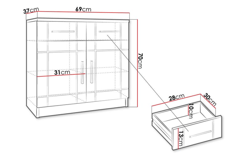 Kommode Carvin 37x69 cm - Natur/Grå - Kommode - Entrekommode - Entreoppbevaring