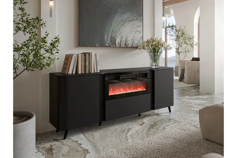 Kommode Clement 200 cm - Svart - Interiør - Peis - Peis uten pipe - El-peiser