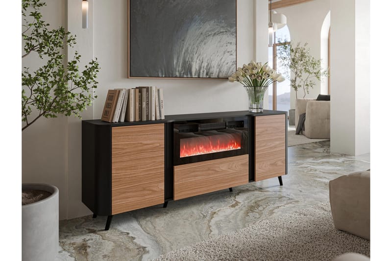 Kommode Clement 200 cm - Svart/Brun - Interiør - Peis - Peis uten pipe - El-peiser