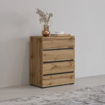 Kommode Cross med 4 skuffer - Wotan eik - Oppbevaring - Oppbevaringsmøbler - Kommode