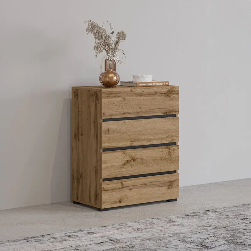 Kommode Cross med 4 skuffer - Wotan eik - Oppbevaring - Oppbevaringsmøbler - Kommode