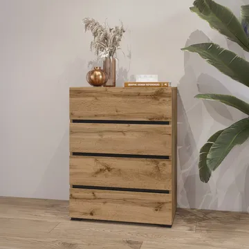 Kommode Cross med 4 skuffer - Wotan eik - Oppbevaring - Oppbevaringsmøbler - Kommode