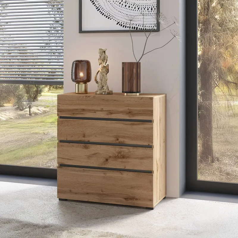 Kommode Cross S med 4 skuffer - Wotan eik - Oppbevaring - Oppbevaringsmøbler - Kommode