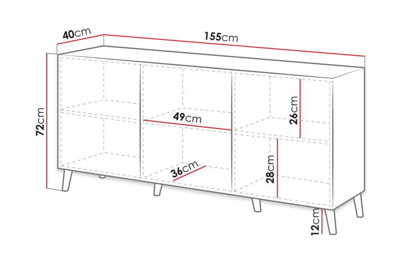 Kommode Demjen 40x155 cm - Hvit/Svart - Kommode - Entrekommode - Entreoppbevaring