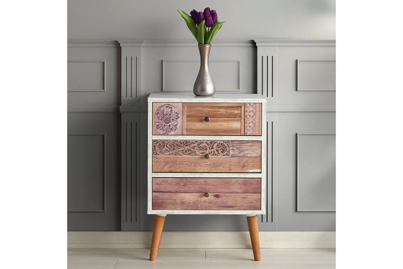 Kommode Flempton 50 cm - Hvit | Valnøtt - Oppbevaring - Oppbevaringsmøbler - Kommode