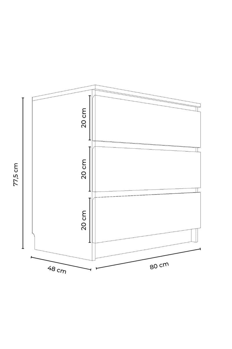 Kommode Hanah Home Derinkuyu 3 (80 x 77,5 x 48 cm) Hvit - Oppbevaring - Oppbevaringsmøbler - Kommode